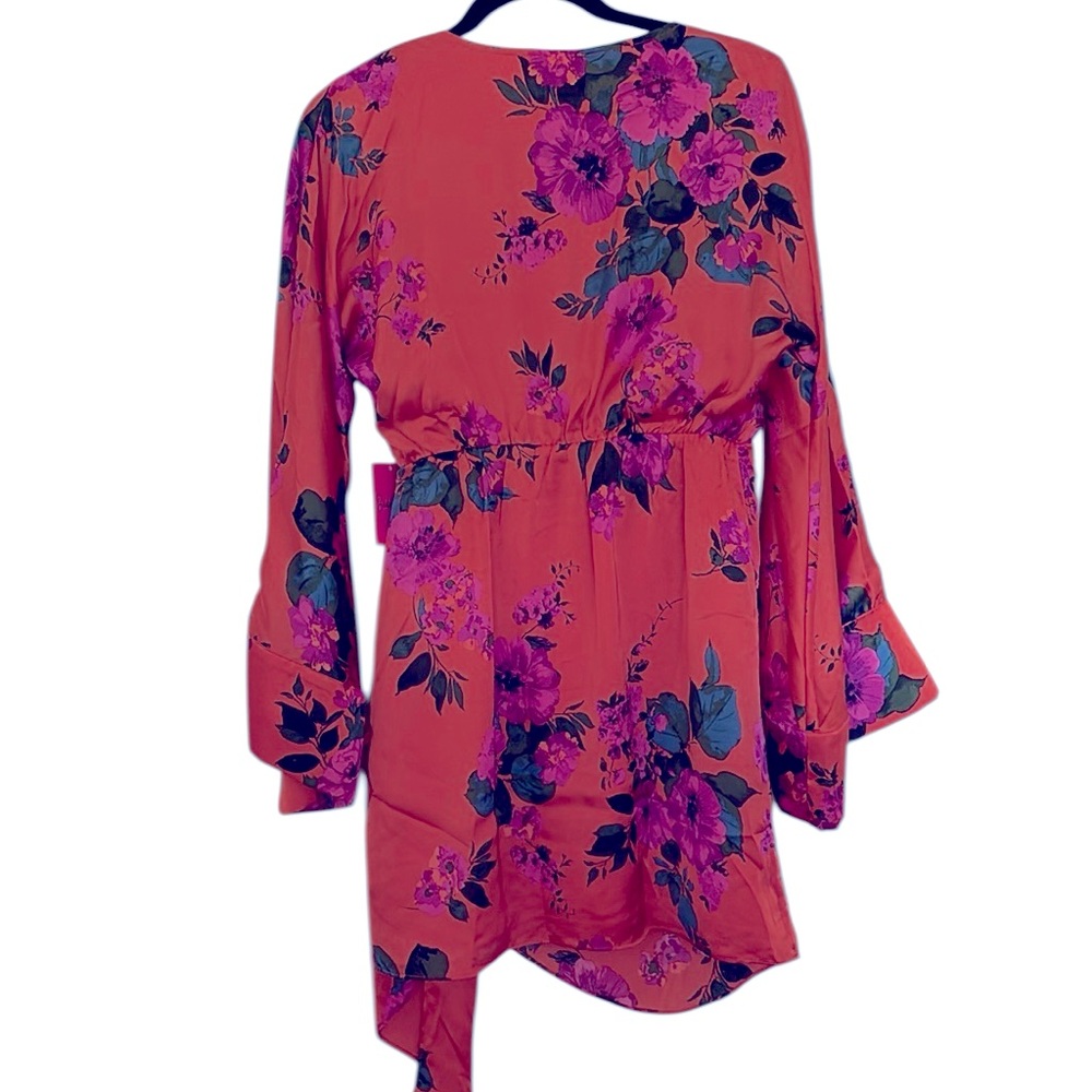 Buddy Love Satin Astrid Tuscan Rose NWT Orange kimono wrap style dress, size S - Picture 7 of 10